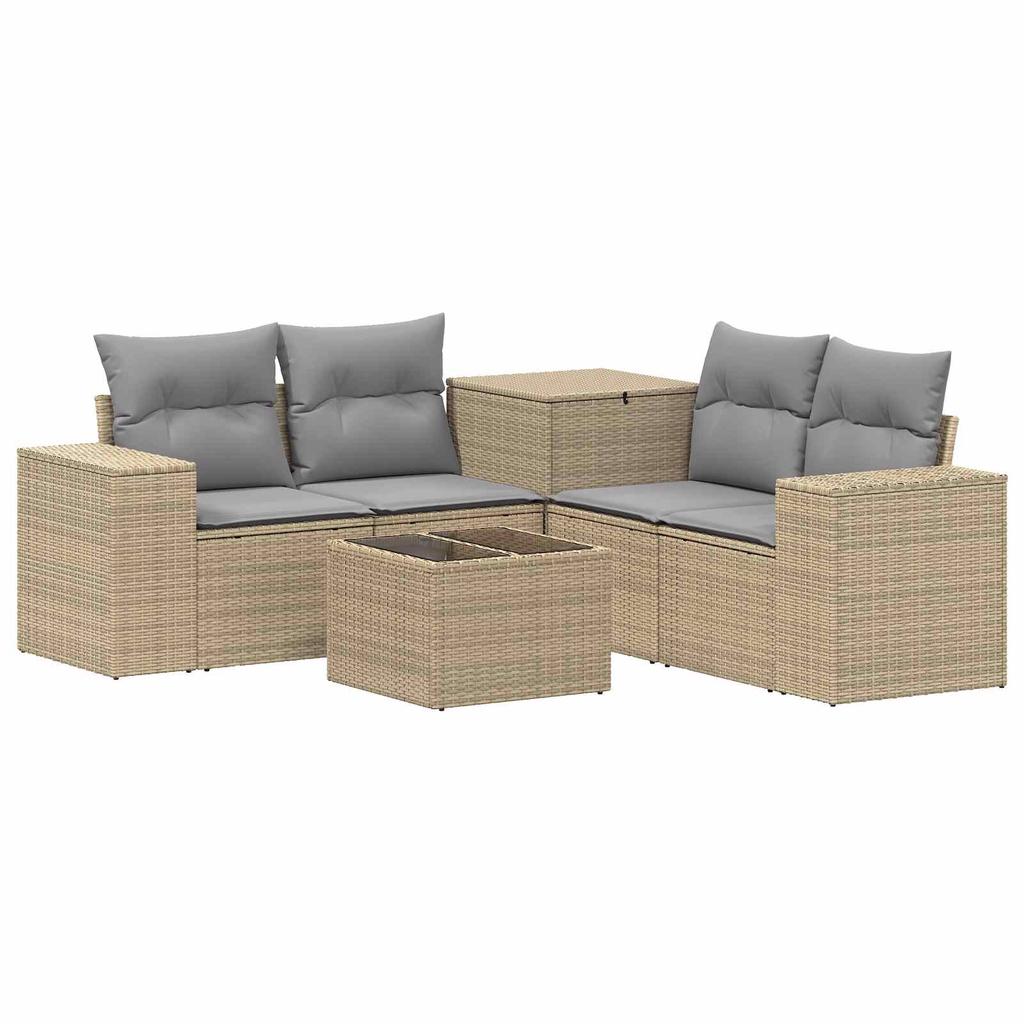 Sofa Set 6 Pieces Beige and Light Gray Poly Rattan and Steel