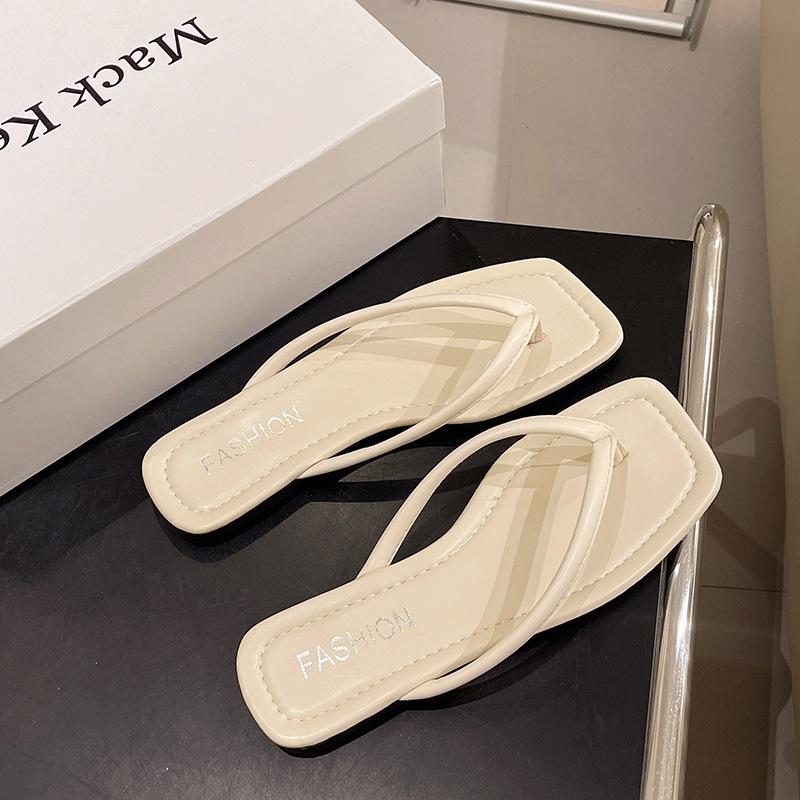 

Удобные повседневные универсальные шлепанцы на толстой подошве женские весенне-летние новые для улицы на плоском каблуке повседневные не уставшие ноги с юбками тапочки тренд 42 бежевый