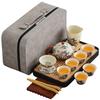 Kung Fu Tea Set Ru Kiln Black Pine Plum Blossom Teapot Set High-end Guest Tea Light Luxury Leather Bag Enterprise