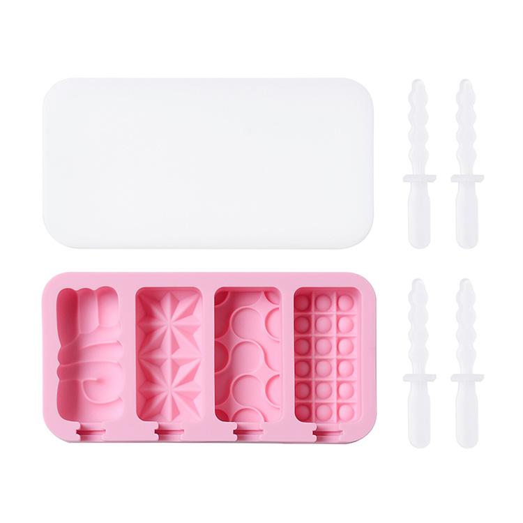 

4 полости Простая силиконовая форма для мороженого с крышкой Форма для кубиков льда на палочке Самодельные сырные палочки Подарки Кухонные принадлежности