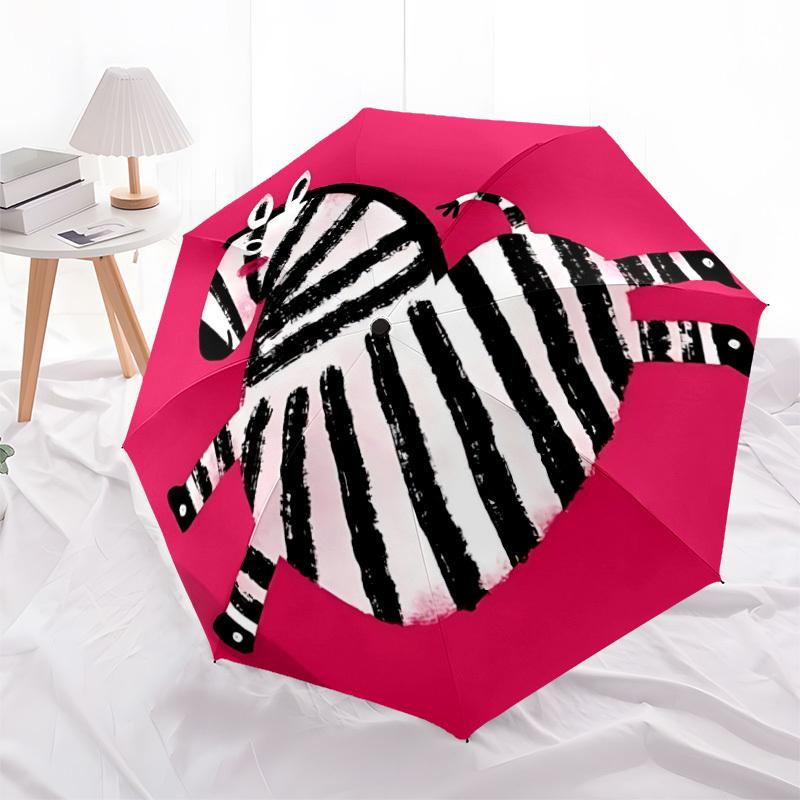 1pc Zebra Pink Automatic Folding Umbrella - Compact Travel Umbrella with Auto Open/Close 8-Rib Heavy-Duty Shaft for Women/Men -l051
