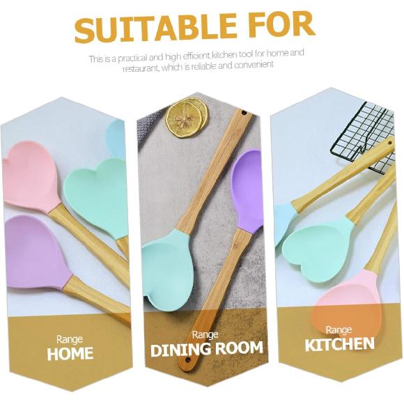 4pcs Heart-shaped Silicone Spoon Convenient Kitchen Utensils for Soup and Salad Mixing Spoons for Household Cooking Lightweight and Easy to Store