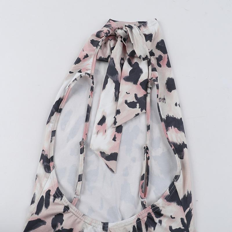 Autumn Dress Women's Elegance Slim Leopard Print High Neck Halter Dress