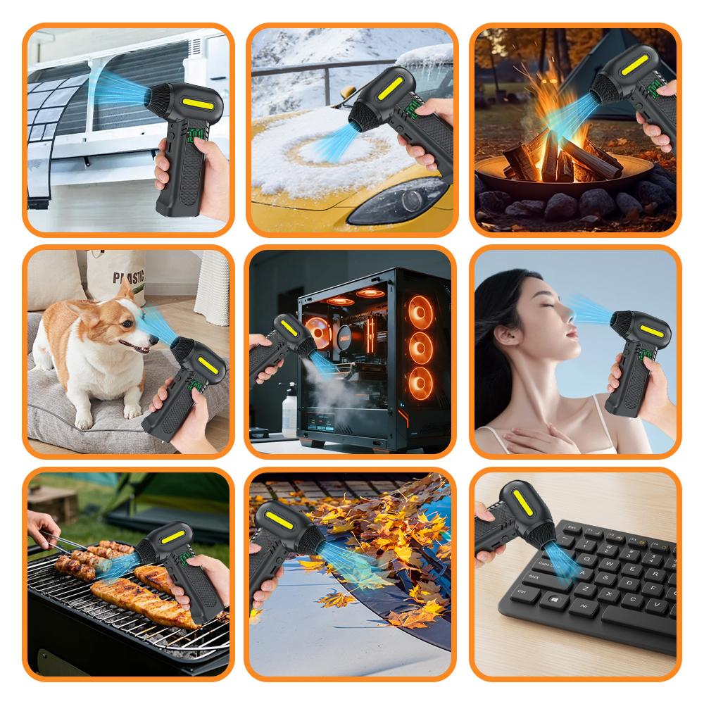 Turbo Blower Type-C Charging 5 Gears Adjustable Car Snow Removal Jet Fan Electric Air Duster Strong Blowing Cordless Multi Outlet Nozzles 200000RPM