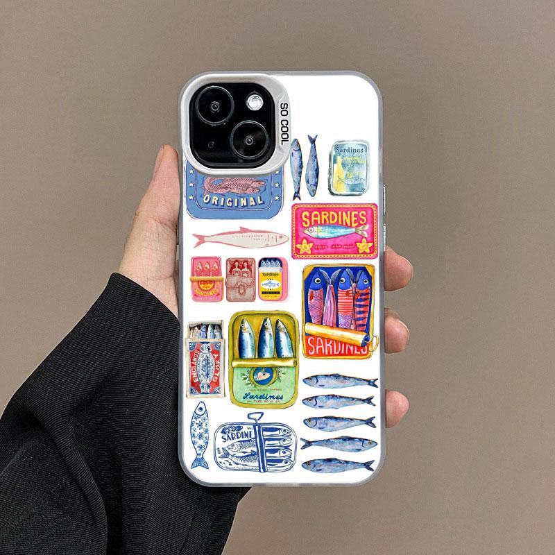 

Fish Funny Sardines Laser Phone Case For iPhone 14 13 12 Mini 11 Pro Max 16 15 Pro Max Plus Shockproof Protective Back Covers For iphone 11