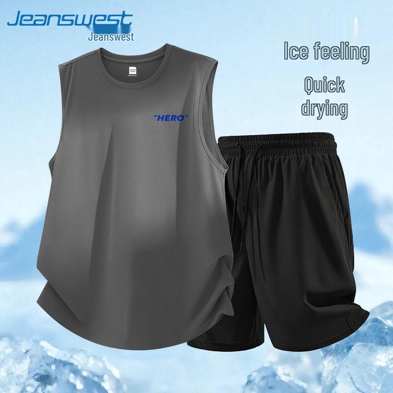 

Мужской летний спортивный комплект из двух предметов Jeanswest с ледяным шелком, быстросохнущий 2XL