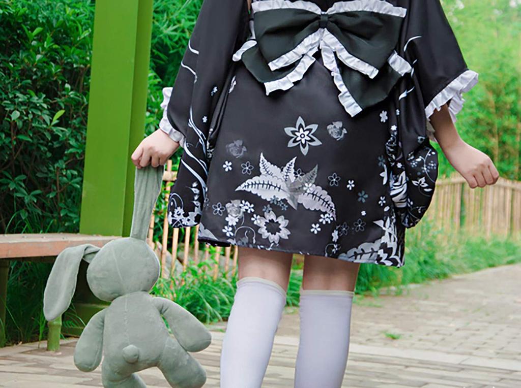 [Milky Time] Yosuga No Sora Kasugano Sora Cosplay Costume with Wig, Halloween Kimono, Yosuga Black Kimono