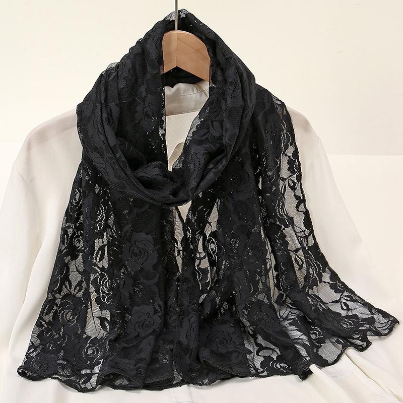 Lace Rose Scarf Long Towel Muslim Hijab Shawls Women Long Wraps Travel Summer Sunscreen Uv Rays Cape Ladies Elegant Turban