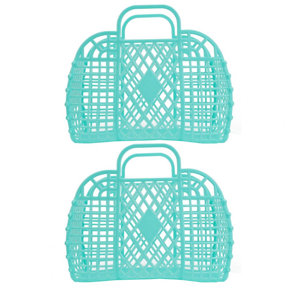 2Pcs Summer Jelly Bag Storage Basket Beach Basket Sundries Vegetable Basket Hollow Jelly Bag Girl Handbag Jelly Beach Tote Bags