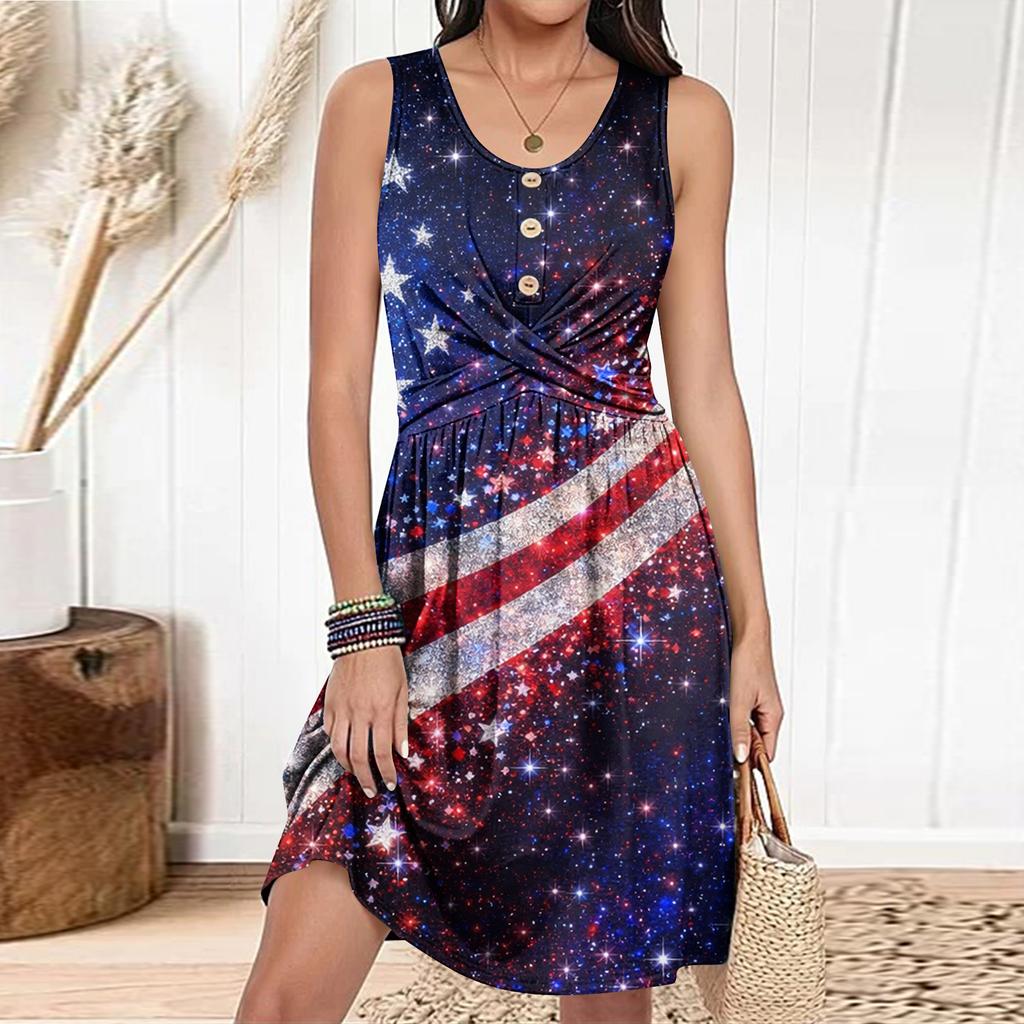 Women's Casual Fashion Dress Round Neck Sleeveless Fitted Dress