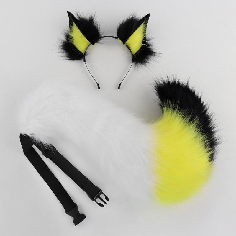 Handmade Fox Ear Headband Set With Tail Cosplay Accessory Halloween Costume Party Anime Convention