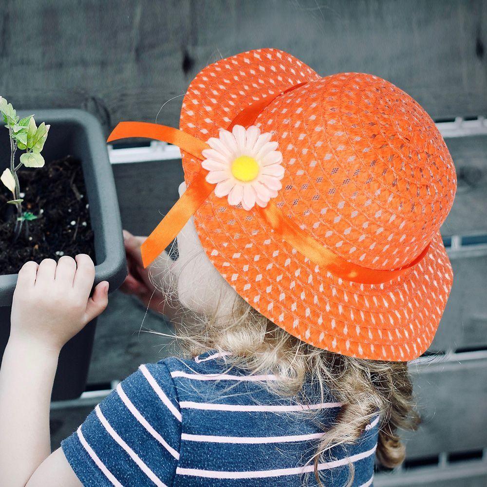 2Pcs/Set Flower Design Straw Hat Beach Bag Set Wide Brim Sun-protective Hat  Kids Summer Holiday