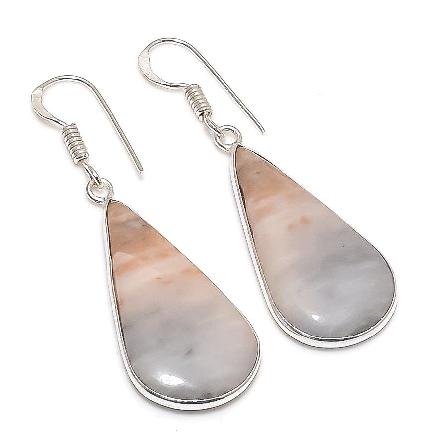 

Natural Calcite Agate Gemstone 925 Sterling Silver Jewelry Earring 1.93 R2B31