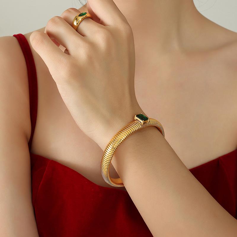 Elegant Gold-Plated Zircon Elastic Bangle: Korean-European Style Women's Jewelry