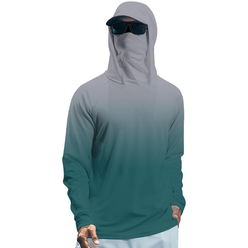 Tricou de vară cu mânecă lungă pentru bărbați Uscare rapidă Îmbrăcăminte de soare Pescuit Fitness Sport Hded Tricou cu mânecă lungă