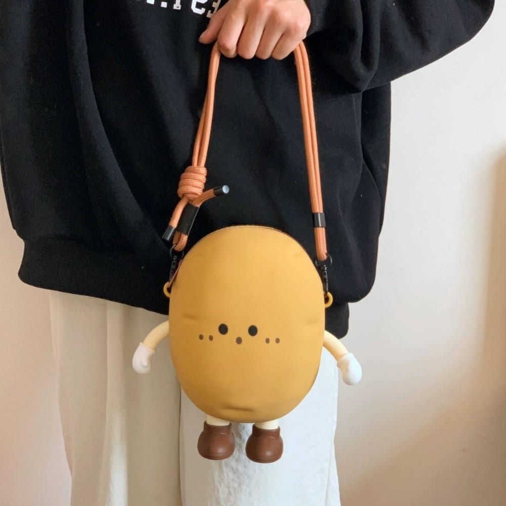 Funny Portable Potato Phone Bag with Zipper Creative Vegetable Coin Purse Crossbody Bag Kawaii Mini Earphone Bag Jewelry