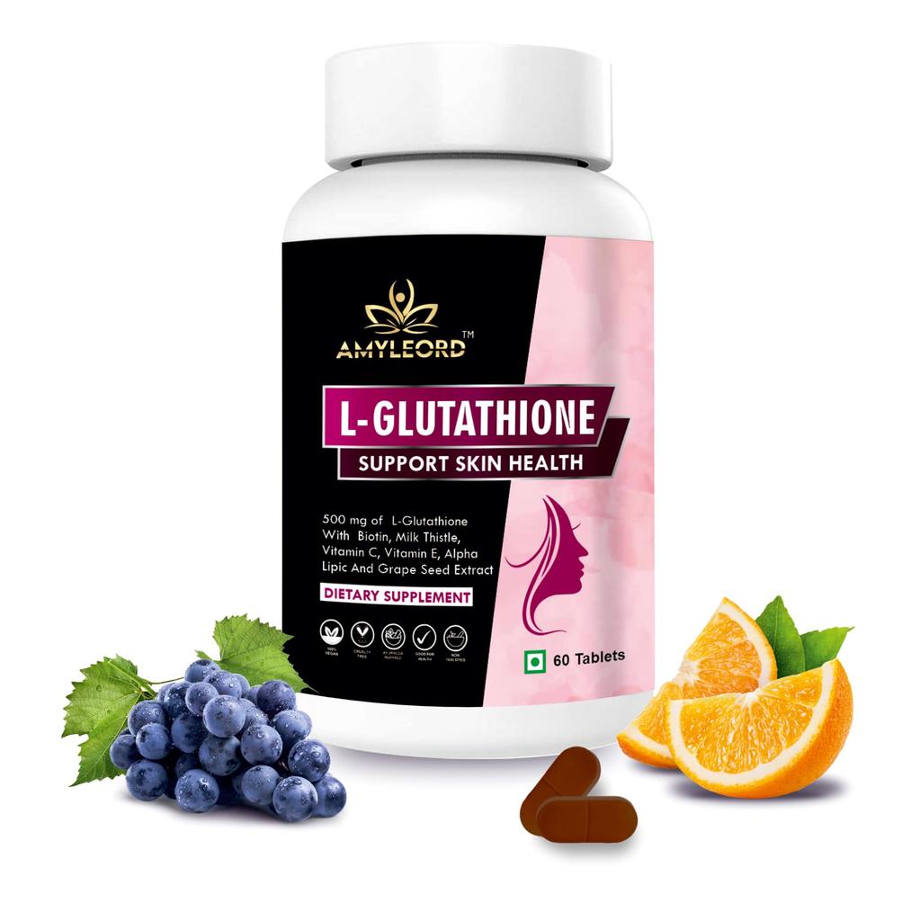 Amyleord L - Glutathione Tablets 1000mg with Vitamin C, Biotin, Milk Thistle, Grape Seed and vitamin Extract for Help to Skin Glow (Pink White) (60