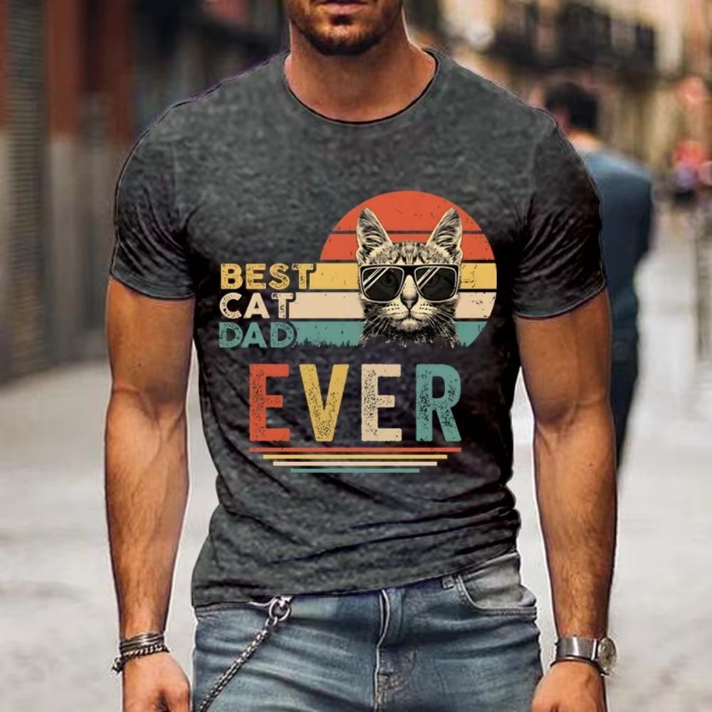 Best Cat Dad Ever Graphic T Shirts Men Vintage Gift Men Premium T Shirt Harajuku Animal Cat Tees Cats Lover Streetwear Tshirt