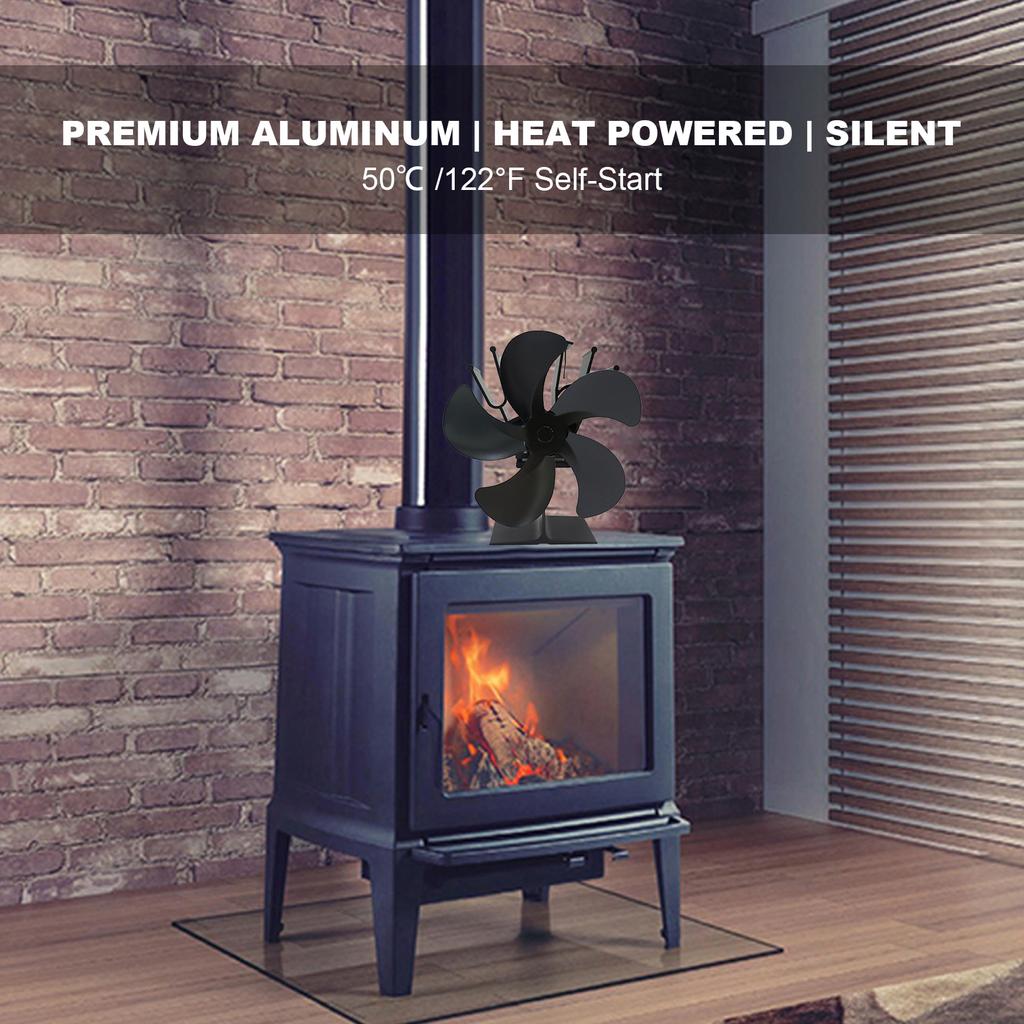 Ht Powered 6-Blade Stove Fan with Auto Start at 50C 122F for Wood Gas with Anodized Aluminum Blades, No Battery Required