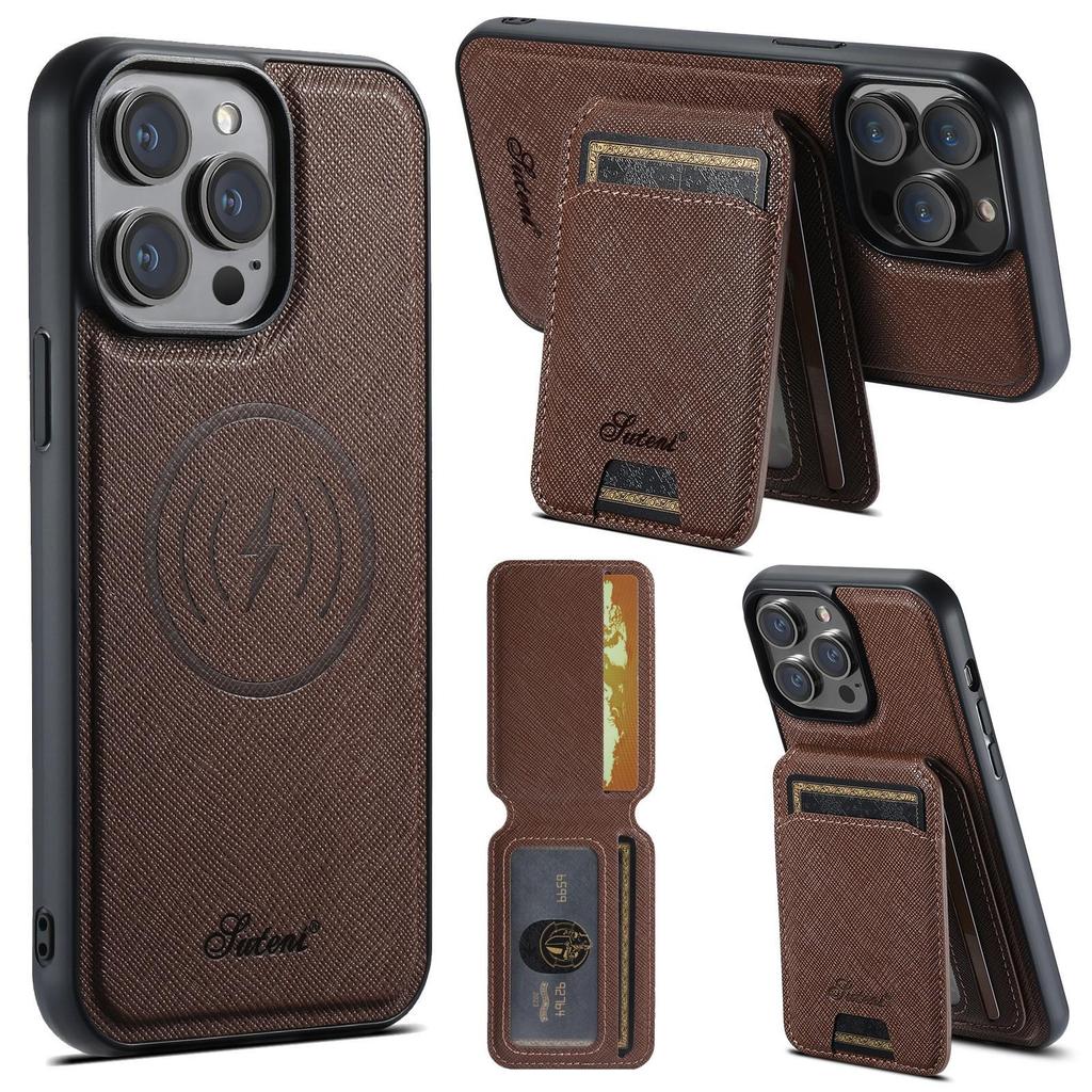 iPhone 17 Pro MagSafe Leather Case with Wireless Charging & Magnetic Card Holder Stand