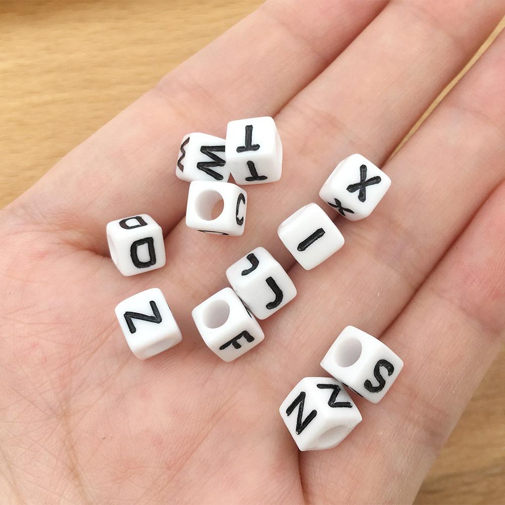 6x6mm Black Letter Beads On White Acrylic Squares for DIY Jewelry and Creative Accessories