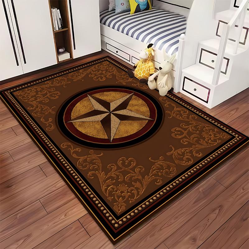 Brown Star Pattern Rug Design Non-slip rug suitable for living room and bedroom sofas.