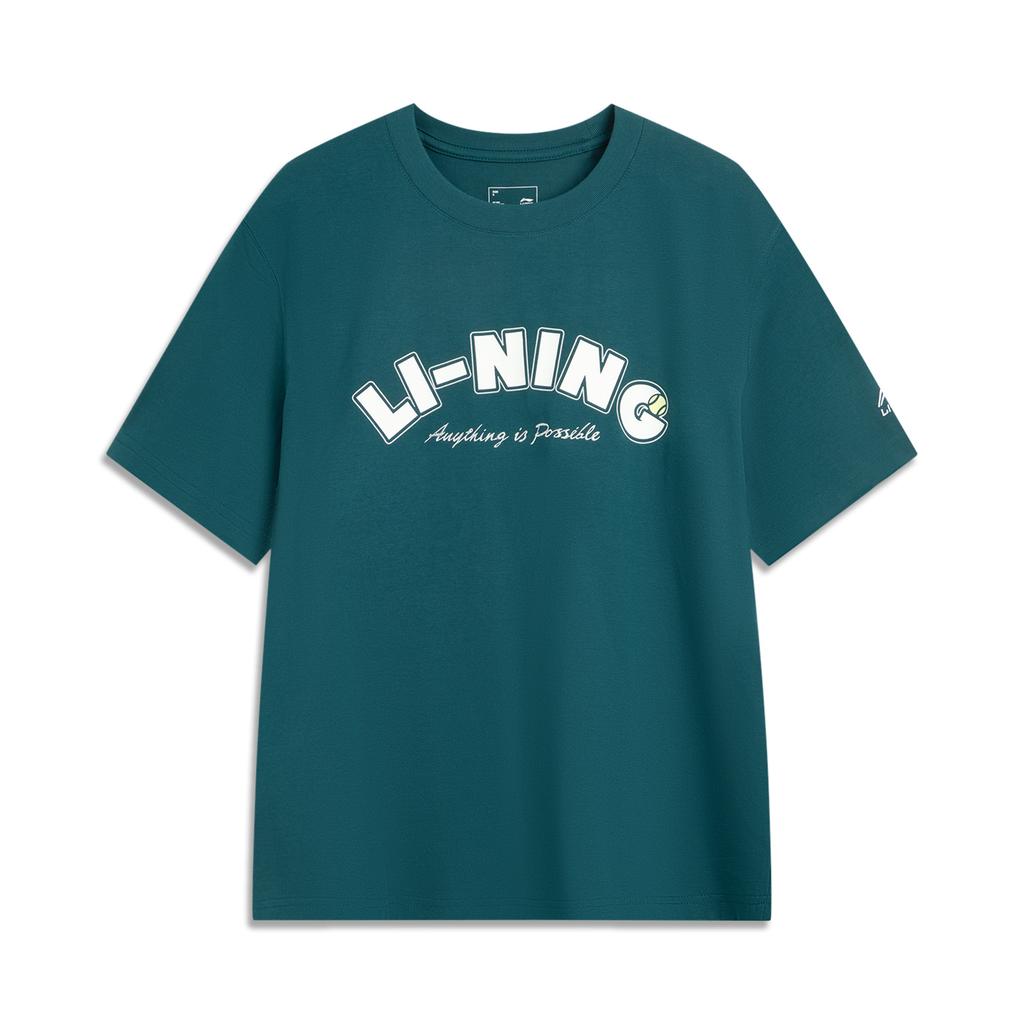 Li-Ning Comfortable Casual Minimalist Round Neck Drop Shoulder Loose Fit Short Sleeve T-Shirt Men Tops Dark-Reef-Green AHSV683-2