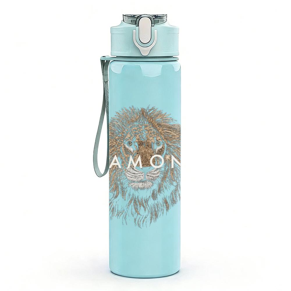1PC Lion head golden monochrome print 750ml colorful plastic sports water bottle leakproof pop up lid with straw for outdoor work home use