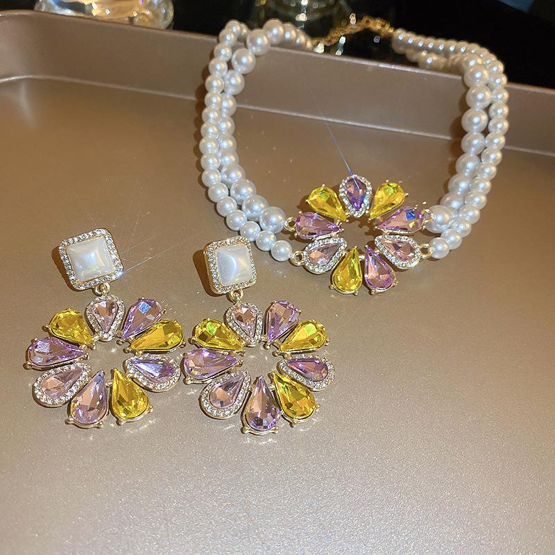 

GemChic Женское Новое Изысканное Винтажное Ожерелье Кристалл Стразы Серьги-Каплевидные Серьги Из Двух Частей Комплект Из Иглы Для Ушей Подарок На День Рождения Украшения Рождественский