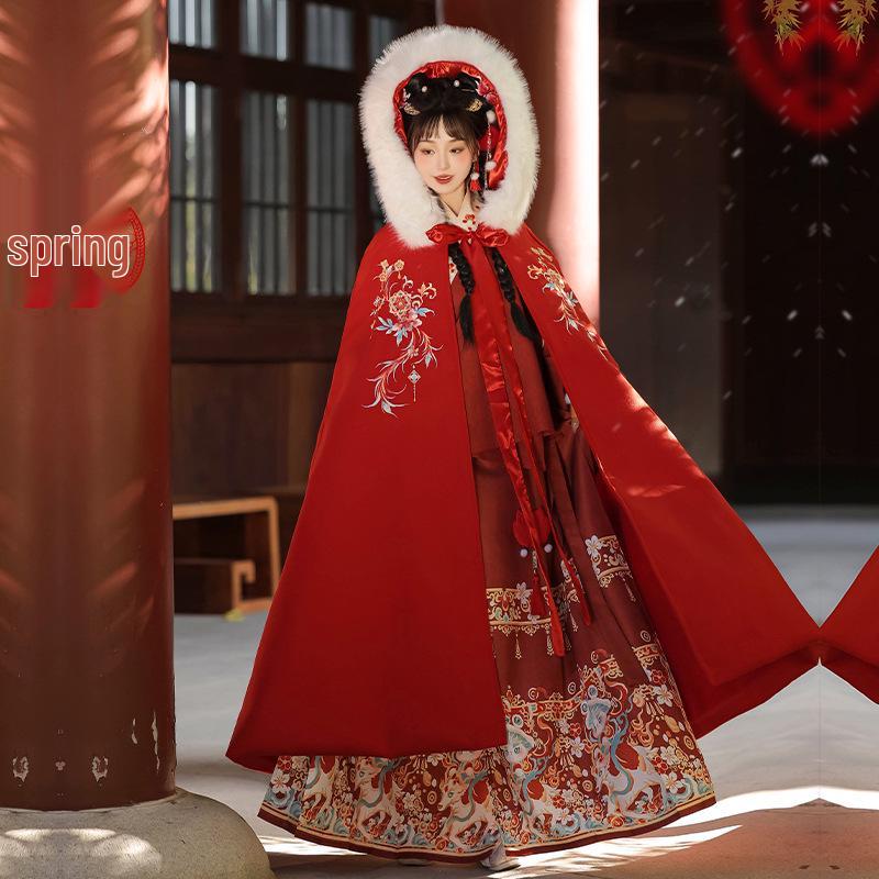 

Winter Thick Warm Chinese Bridal Cape with Fur Shawl One Size