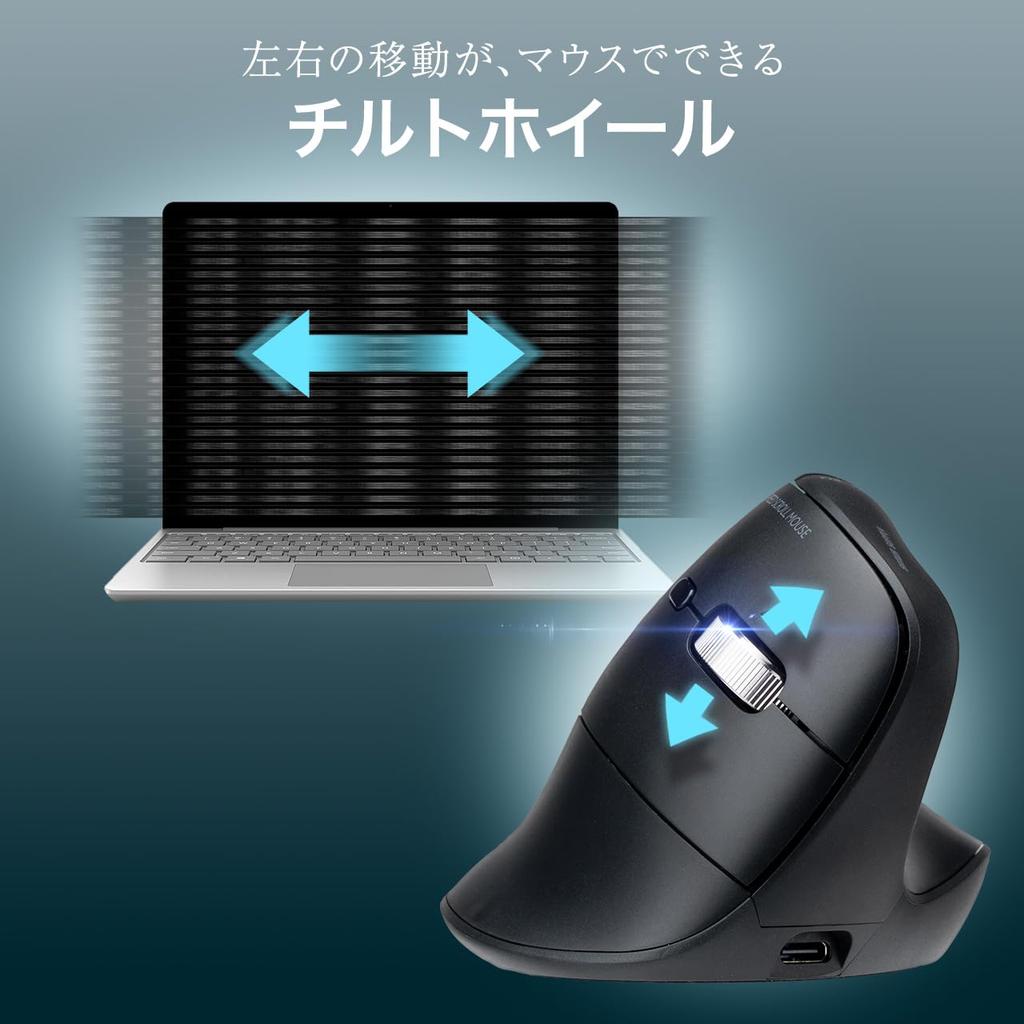Sanwa Direct Ergonomic Wireless Mouse with Tilt Bluetooth Silent 5 Buttons Mac Wheel, High-Speed Scrolling, 2.4GHz, Operation, (Back/Forward Buttons),