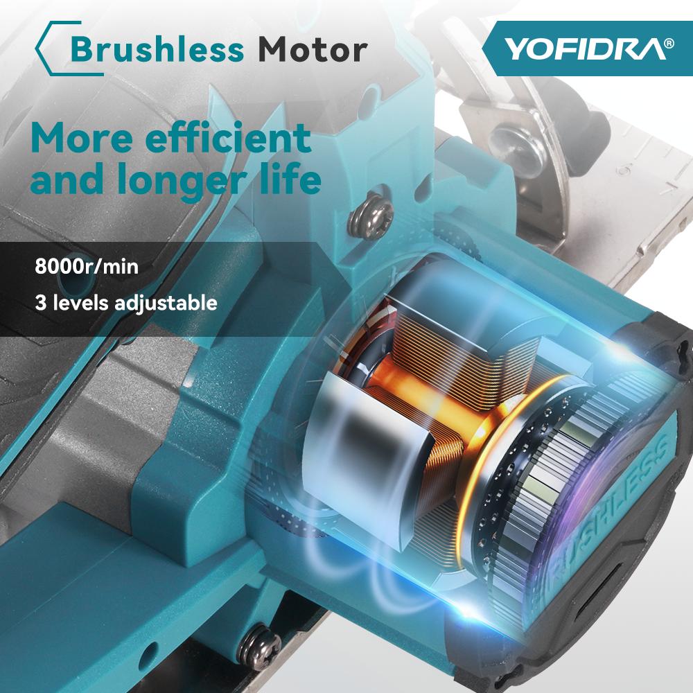 YOFIDRA 6Inch Brushless Electric Circular Saw Digital Display Chainsaw Multifunctional Cutting Tool For Makita 18V Battery Pin