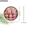 2D Flat Charming Valentine's Day Gnome Sign, 2D Pink Roses Wreath Sign, 7.87 Inch Wooden Round-shaped Hanging Wall or Door Decor, Holiday Party