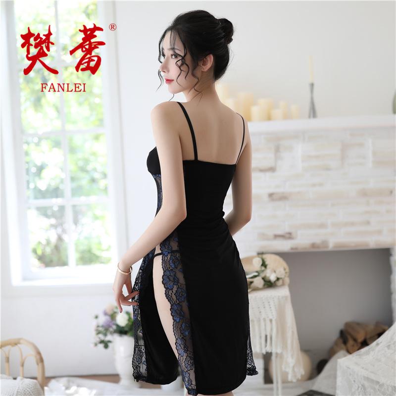 Sexy lingerie split lace suspenders female sexy bed long dress sleeping uniform temptation 44