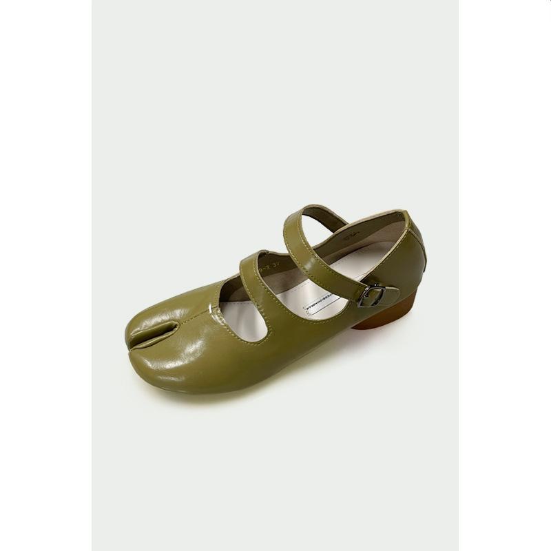 Fashion IPPEUM Tabis Toe Mary Janes Black PU Leather  Round Heels Split Toe Flats Ballet Shoes