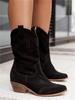 Fashion Women's Boots Mid Calf Retro Simple Suede Boots 5CM Square Heel Winter New Product Burnt Flower Suede Low Tube WomenShoe