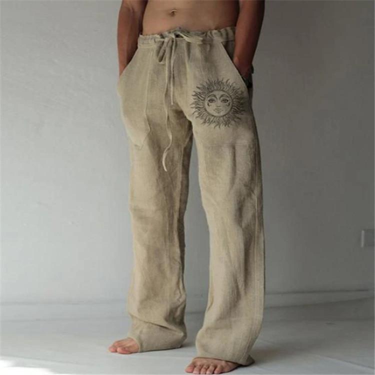 Casual Pants For Men With Printed Cotton Linen Fabric For Spring Urban Style Comfort