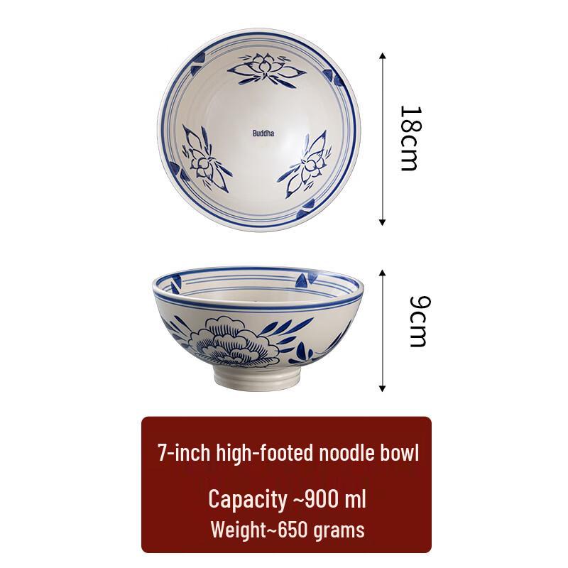 Traditional Chinese High-Foot Ceramic Noodle Bowl