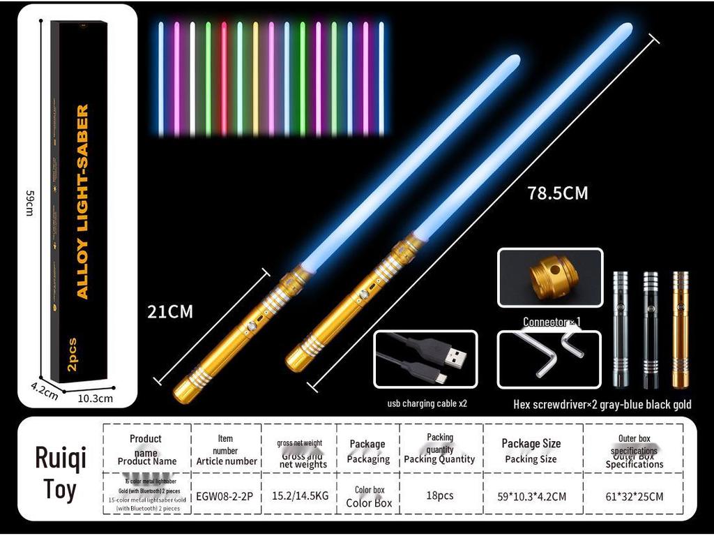 Dual RGB 15-Color Metal Lightsaber Toy - Star Wars Force Laser Sword for Dueling