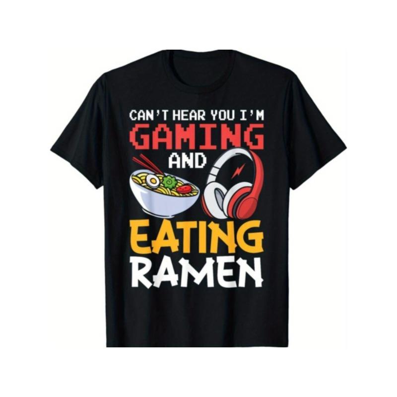 

European Sizes Funny Gamer T-Shirt Can t Hear You I m Gaming & Eating Ramen with Ramen Bowl & Headphones Graphic - Casual S... S разноцветный