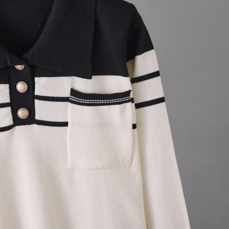 Womens Striped Knit Set Loose Casual Two-Piece Outfit With Wide Leg Pants Fall 2025