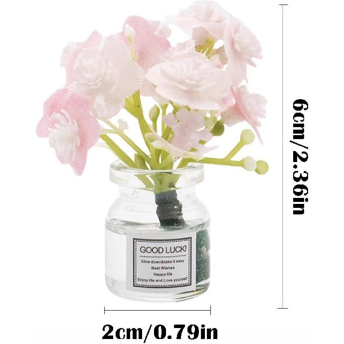 Set Of 4 Cute Flower Bouquet In Glass Vase Car Air Freshener Vent Clips, Mini Artificial Flowers For Car Air Vent Decoration, Auto Interior Dash