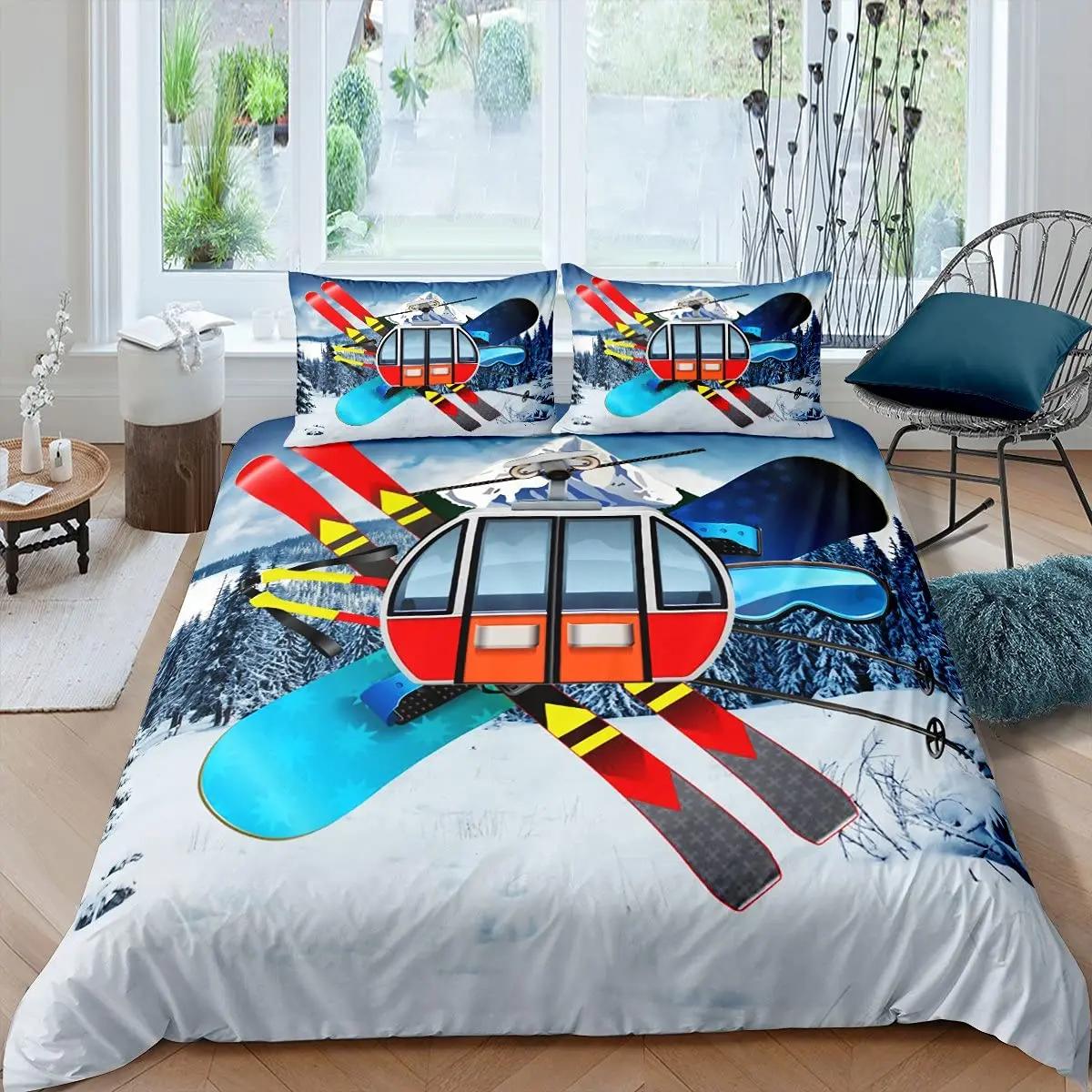 

Comforter Skiing Sports Queen Size For Kid Teen Winter Sport Ski Theme Comforter Set Microfiber Snow Mountain Landscape Comforter (quilt)-EU Single(135*200cm)3pcs
