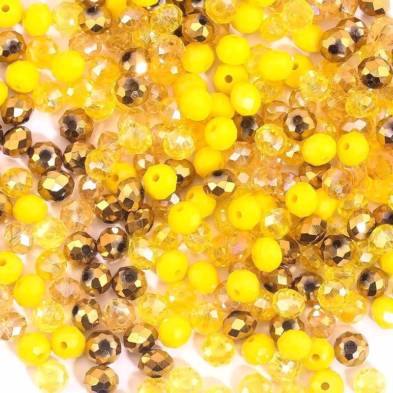 4mm/6mm Briolette Glass Beads Jewelry Making Faceted Rondelle Colorful Crystal Spacer Loose Beads for Bracelet Necklace DIY