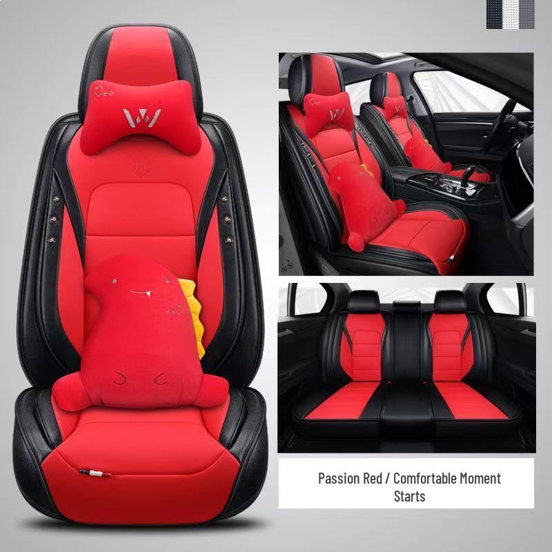 Universal Cartoon Car Seat Cushion - Four Seasons, Wear-Resistant, Dirt-Resistant, Full Surround, Leather Cover for Five-Seaters