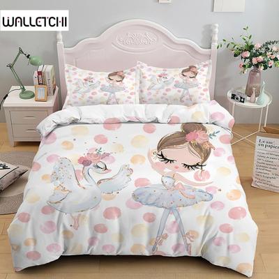 Juego de funda de edredón con diseño de bailarina de ballet de dibujos animados, estilo princesa, tamaño doble, funda de cama nórdica para niñas de 150 x 90 cm, tamaño Queen y King