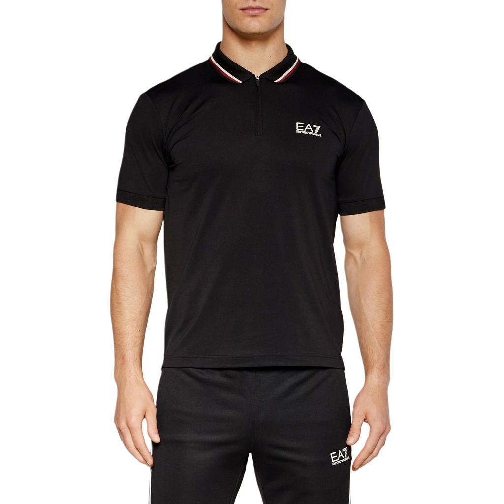 Emporio Armani Polo a maniche corte slim fit a righe con logo EA7 stampato da uomo top Nero 6DPF17-PJ27Z-1200