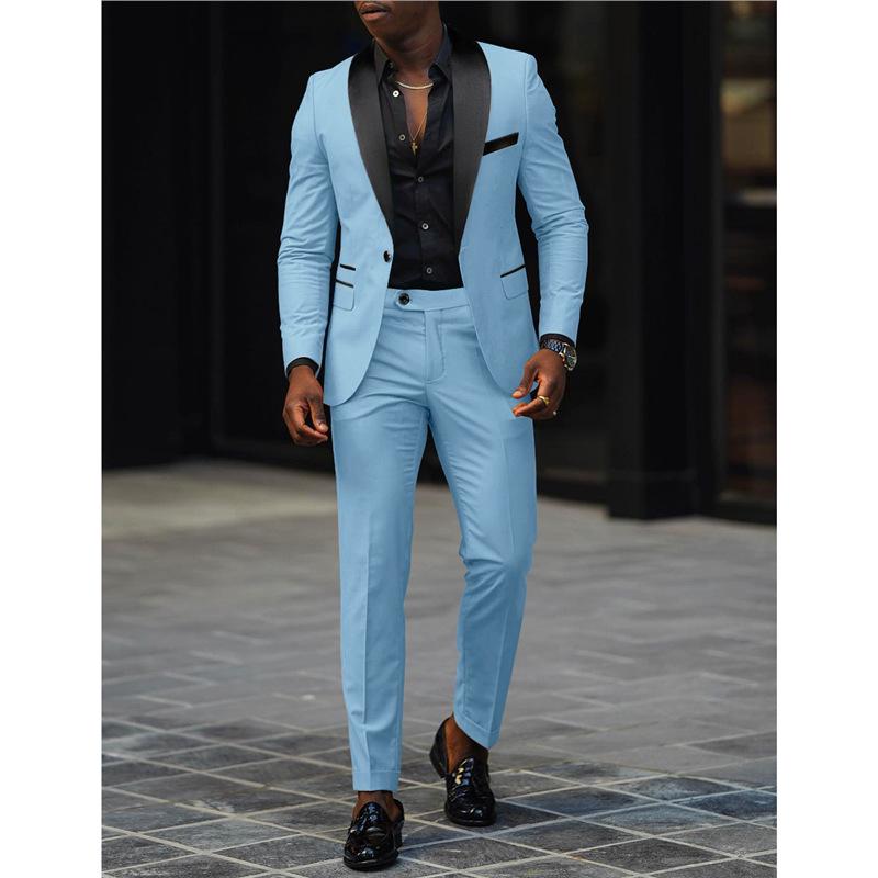 European & American Men's Business Casual Slim Fit Suit Set - Wedding Groom Two-Piece Outfit