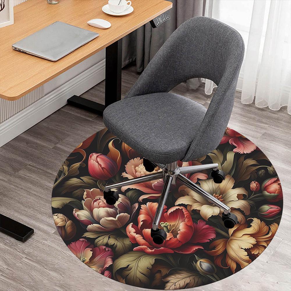 1pc Floral Pattern Round Chair mat Area Rug - Non-Slip, Floor Mat for Office, Bedroom, and Indoor Decor c1118186