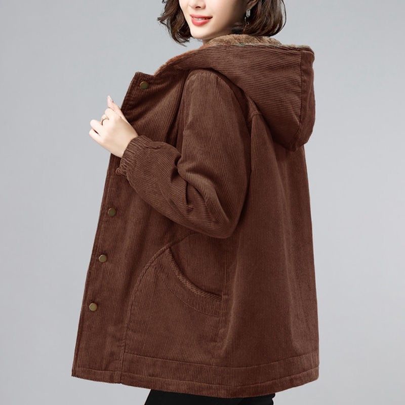 Winter Corduroy Jacket for Middle-aged Women Casual and Loose Mom's Cotton Jacket Cotton Top